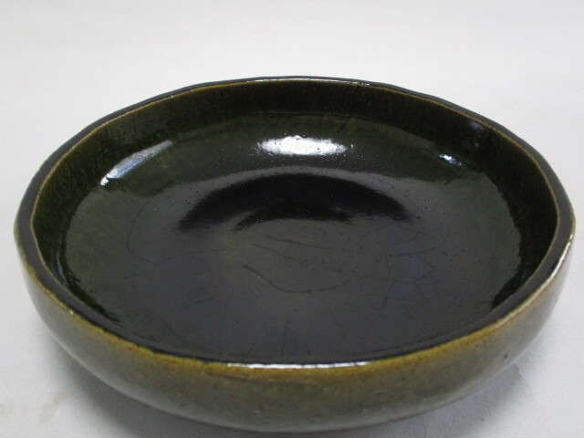 和陶器　織部　盛り鉢　21ｃｍ　1個　大鉢　大皿　盛り皿　在銘