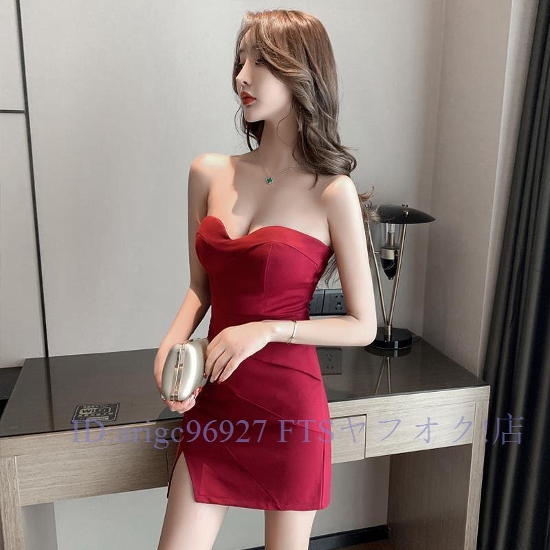 B3380☆新品　超セクシータイトワンピース　Ｖネック美胸　スリットペアトップ ボディコンドレスキャバ嬢ミニワンピ ドレスお色選択可