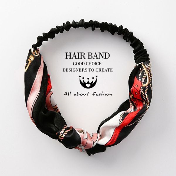 ヘアバンド ターバン ブラック クロスヘアーバンド スカーフ柄 おしゃれ 可愛い 人気 ヘアアクセサリー サテン カチューシャ 韓国風 幅広