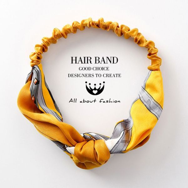 ヘアバンド ターバン イエロー クロスヘアーバンド スカーフ柄 おしゃれ 可愛い 人気 ヘアアクセサリー サテン カチューシャ 韓国風 幅広
