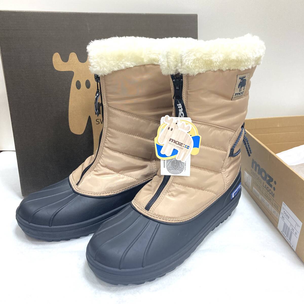＃4247 MOZ SWEDEN モズ moz スノーブーツ ベージュ 26.0ｃｍ 裏ボア 未使用品・タグあり・箱付き キルティング ブーツ 防寒 防滑 撥水