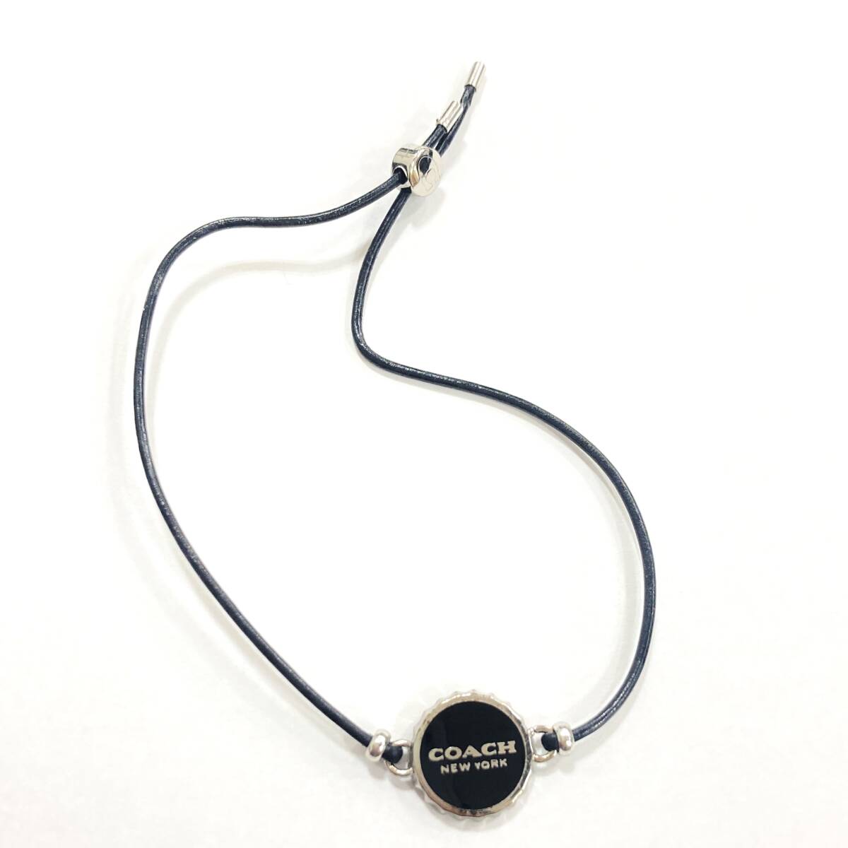 #14111 COACH コーチ ブラック エナメルボトルキャップ レザー ブレスレット 現状品 ブランド coach