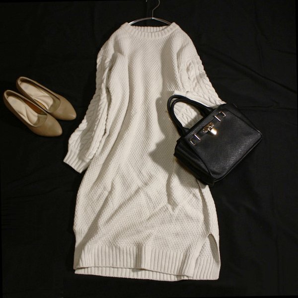 美品 SIMPLICITE サンプリシテ ウール混紡 厚手 ロングニット ワンピース F 秋 冬 26A01