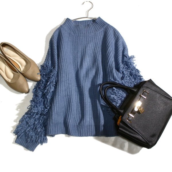 美品 アーバンリサーチ SENSE OF PLACE ゆったり厚手 フリンジスリーブ ニット セーター F フリーサイズ 秋 冬 26B01