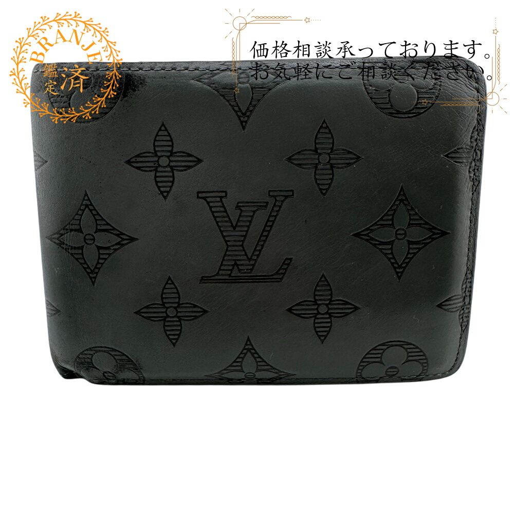 LOUIS VUITTON ルイヴィトン M81383 ミュルティプル レザー 二つ折り財布 グレー メンズ