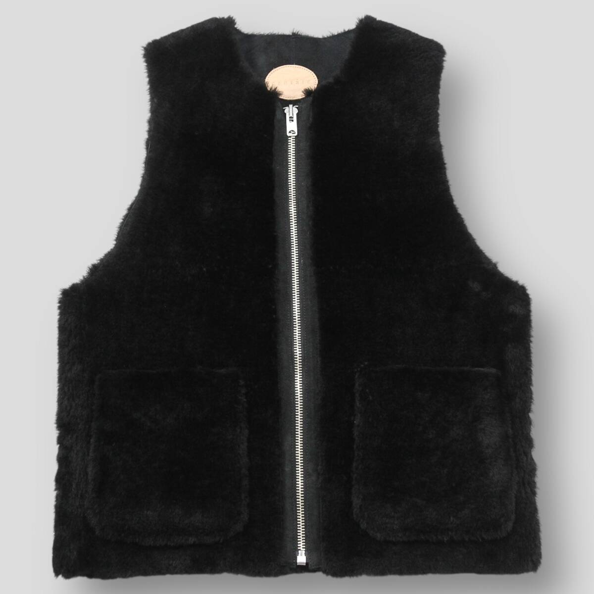 極美品 定価49.5万 cantate カンタータ 25AW Mouton Vest ムートンベスト 25AWCA0526 48 NOIR レザー シアリング ファー ジップ SSM7078