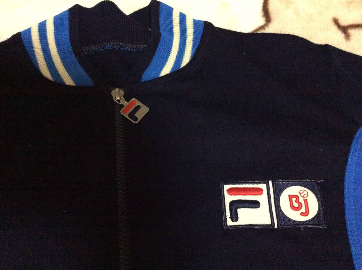 ◎　ビンテージ　FILA　BJ　ボルグ　ウール入り　ジャージ　トラックトップ　紺青白　サイズ不明　セルフクリーニング済み　美中古