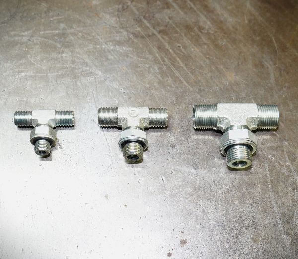 油圧ホース用フィッティング 金具 T型アダプタ チーズ Gネジ ガスネジ G1/4 G3/8 G1/2 三方オネジ 両端メスシート・T下座付ナットOリング