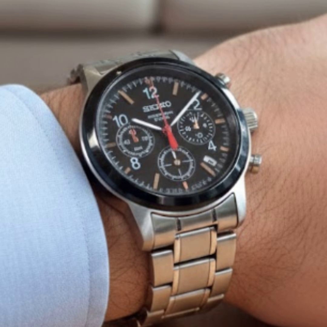 【稼働品/2021年6月製造】SEIKO セイコー クロノグラフ 腕時計 クォーツ 文字盤/ブラック色 10気圧防水 6T63-00A0 コマ付属