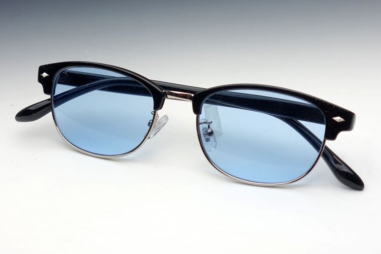 サングラス メンズ UVカット 細め サーモント型 ブラック ブルーレンズ 青 ユニセックス 男女兼用 夏