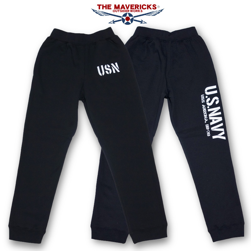 THE MAVERICKS ブランド スウェット パンツ L ミリタリー NAVY 裏起毛 黒 ブラック