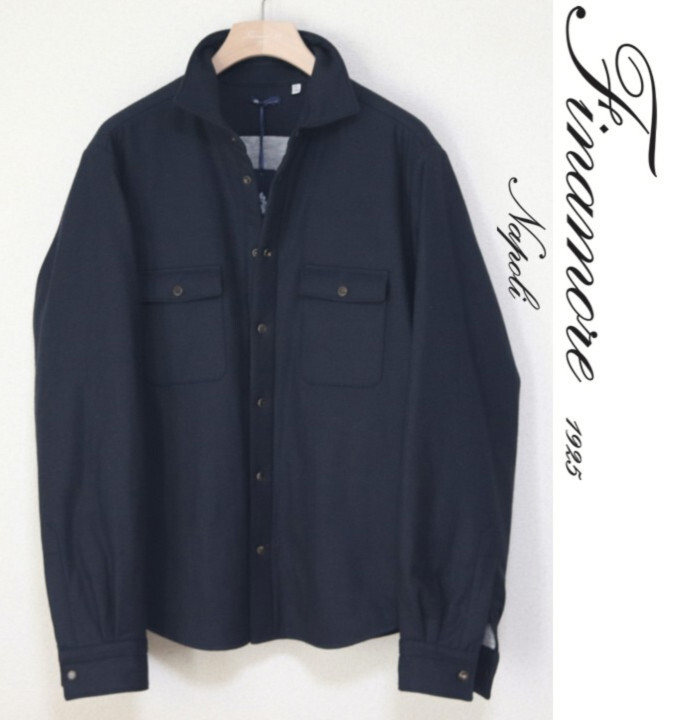 102,300円新品タグ付き【Finamore フィナモレ】ウール100％ ナポリの熟練 シャツジャケット ブルゾン 紺 XXL v7965