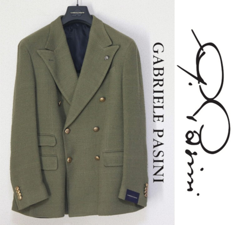 154,000円新品タグ付き【Gabriele Pasini ガブリエレ パジーニ】金ボタン ダブルブレスト ジャケット 50(XL) ハンガー付きv7973