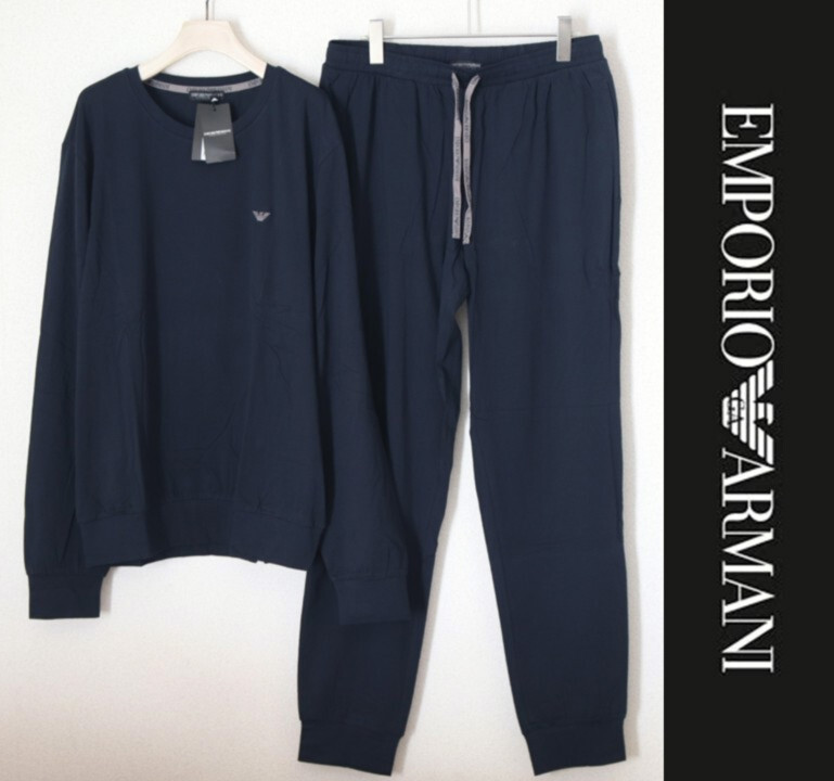 新品タグ付き【エンポリオアルマーニ】上下セット リブ付き長袖カットソー ジョガーパンツ 紺 L(XL) v7930