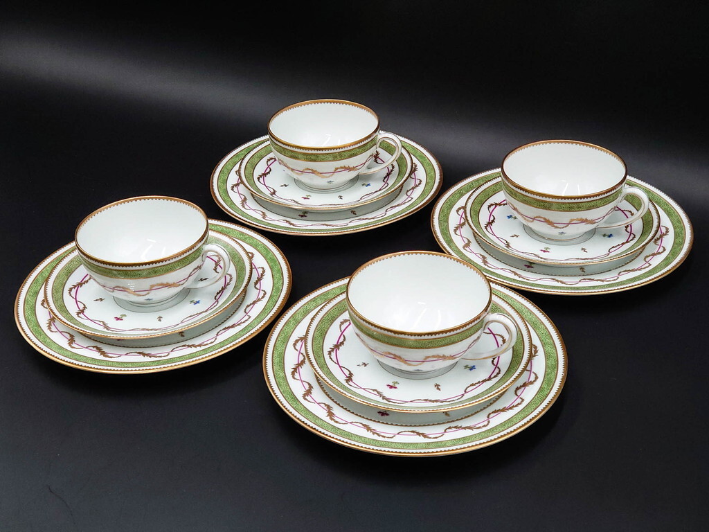 R-085312　フランス　LIMOGES(リモージュ)　HAVILAND(アビランド)　Vieux Paris(ヴューパリ)　トリオ4客セット(カップ&ソーサー,プレート)