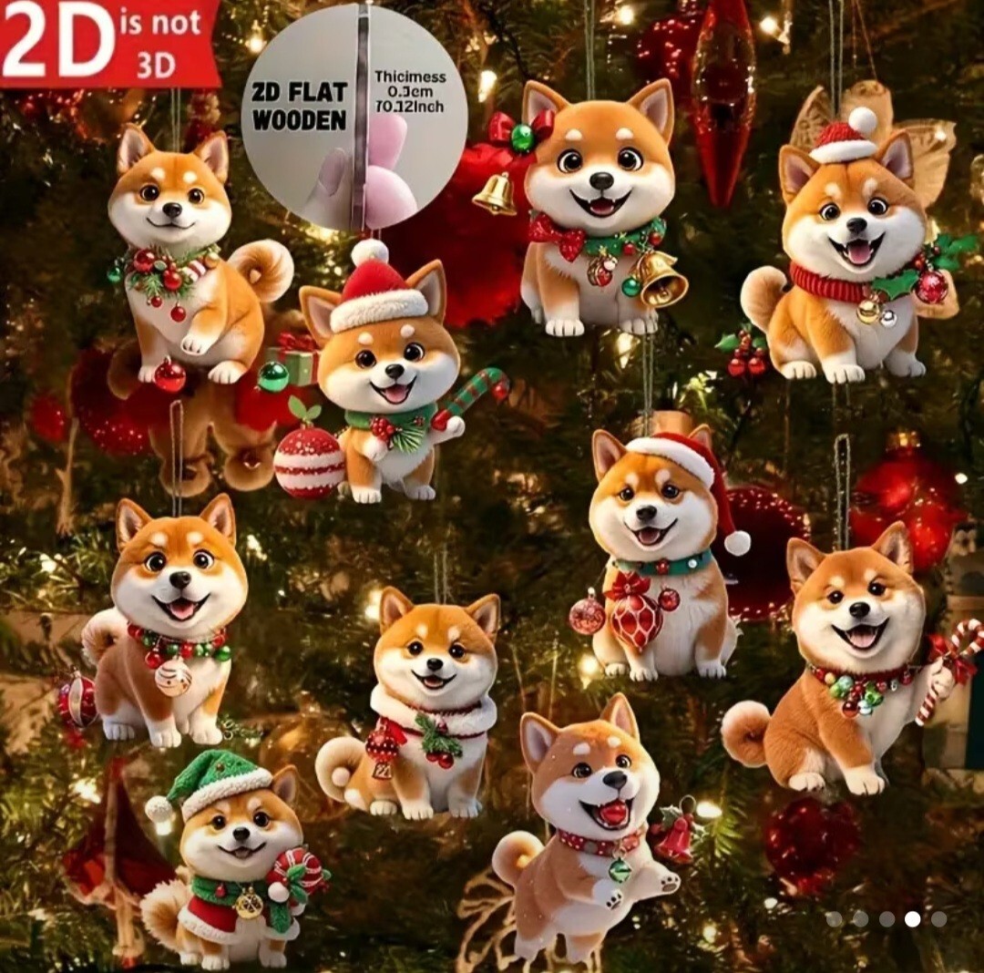 29【新品未使用】10個セット 柴犬 キーホルダー オーナメント クリスマス Xmas 豆柴 木製