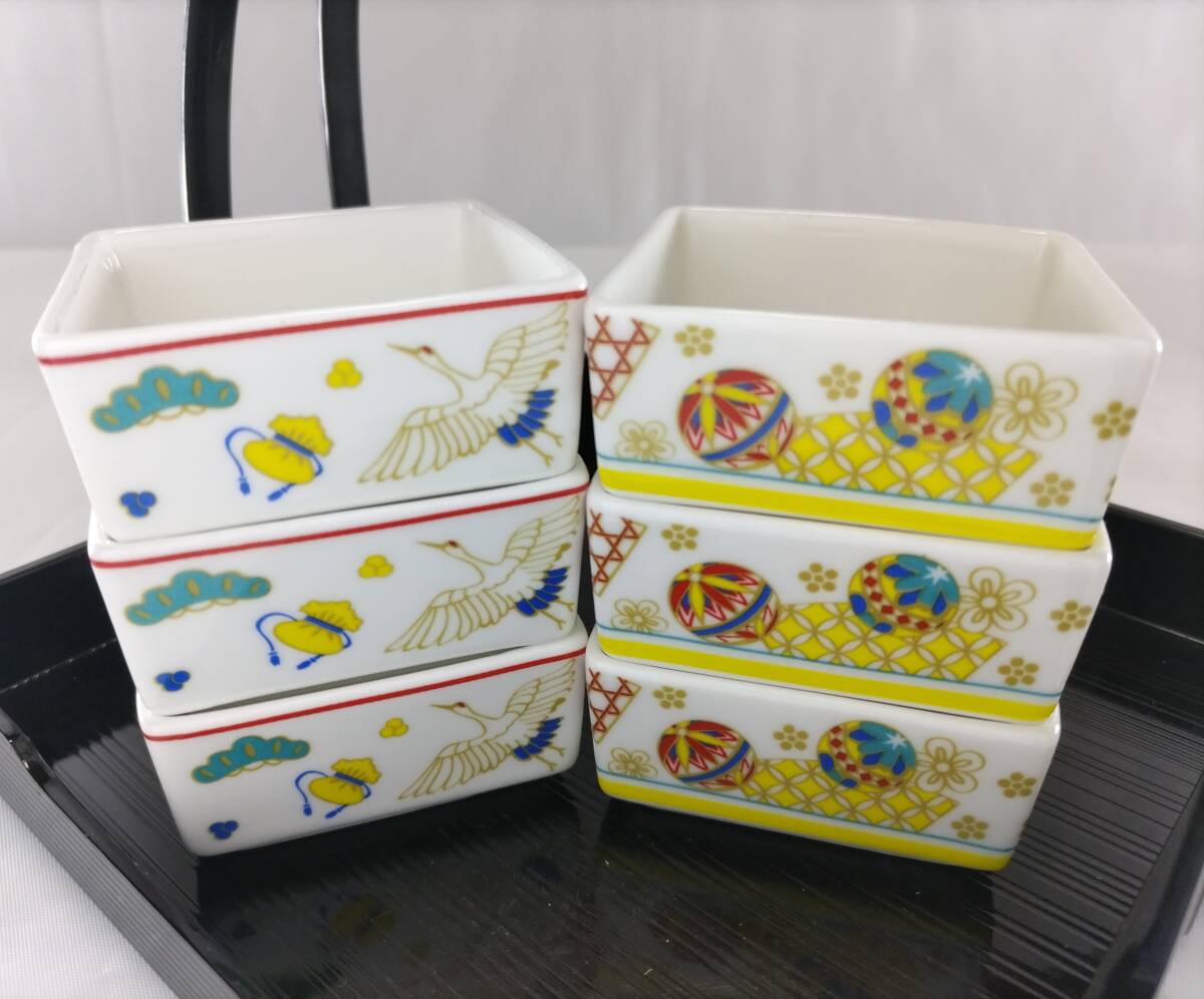 鬪龜【新品】縁起物 角皿 6客揃 銘々皿 食器 和風 レトロ 日本 小鉢 節句 こどもの日 桃の節句 縁起物 おもてなし 鶴 まり だるま （検 皿