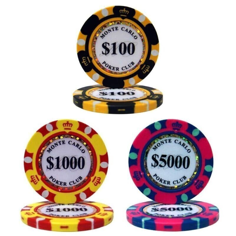$100×100枚 $1000×150枚 $5000×150枚 合計400枚 ポーカーチップ モンテカルロ カジノ コイン クレイ プラスチック ゴルフ ボール