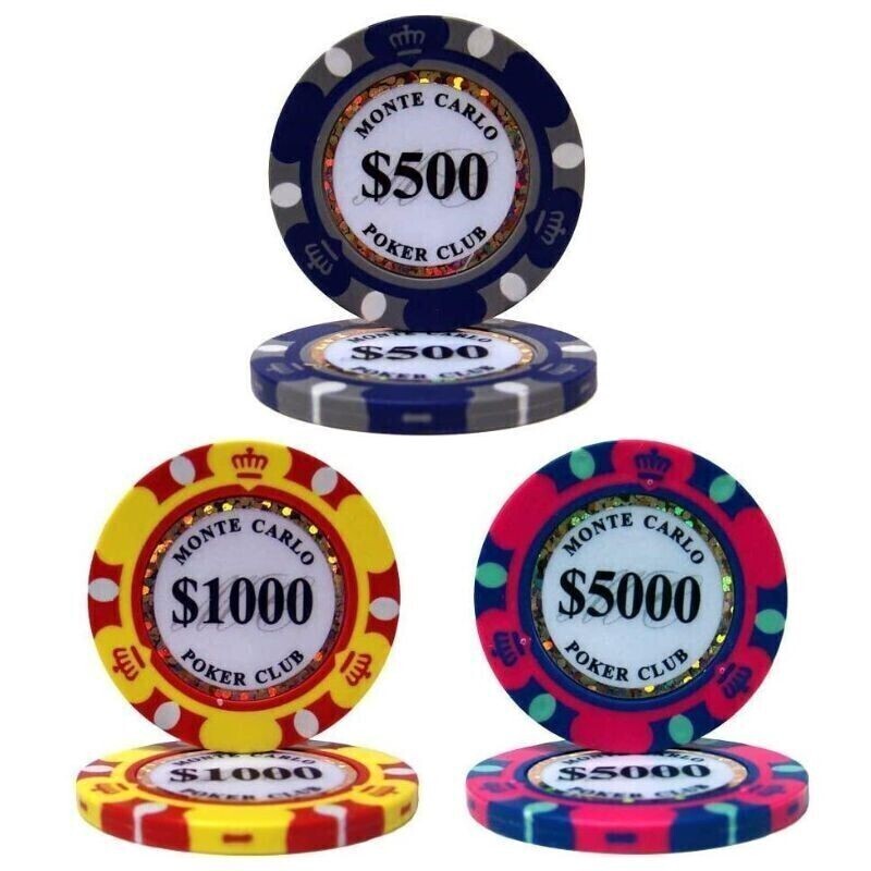 $500×200枚 $1000×200枚 $5000×200枚 合計600枚 ポーカーチップ モンテカルロ カジノ コイン