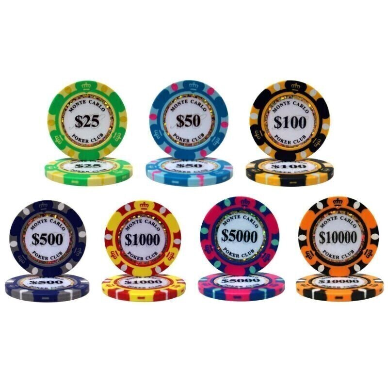 $25×25枚 $50×50枚 $100×100枚 $500×50枚 $1000×50枚 $5000×50枚 $10000×25枚 合計350枚 ポーカーチップ モンテカルロ カジノ