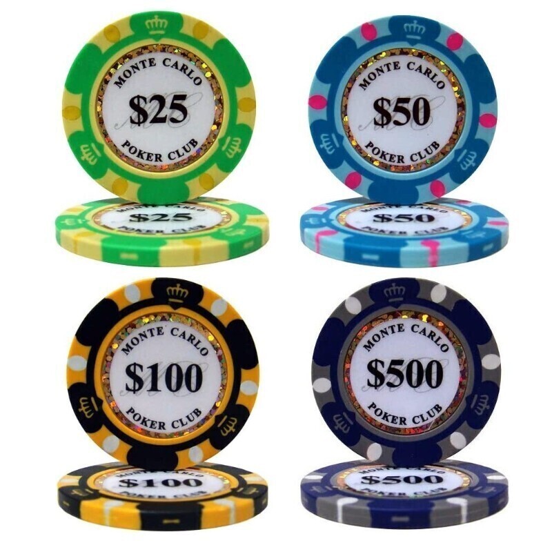 $25×25枚 $50×50枚 $100×25枚 $500×50枚 合計150枚 ポーカーチップ モンテカルロ カジノ コイン クレイ プラスチック