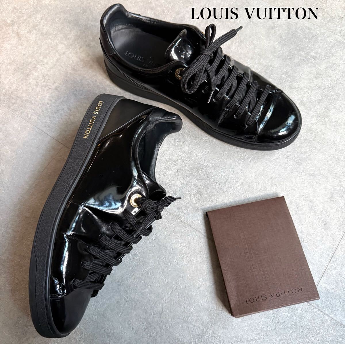LOUIS VUITTON ルイヴィトン パテントレザー ロゴスニーカー ブラック 黒 ゴールド レディースシューズ 361/2 23.5cm