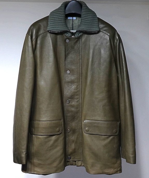 定価47.3万 極美品 malo マーロ マロ ラムスキン レザー ショートコート カシミヤリブ ジャケット カーキ メンズ 50