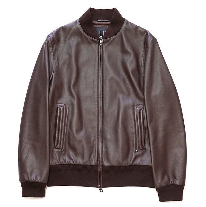 定価70万 新品同様 極美品 dunhill ダンヒル 最高級 ラムレザー ボンバージャケット ダークブラウン 羊革 メンズ XS MA-1 ブルゾン