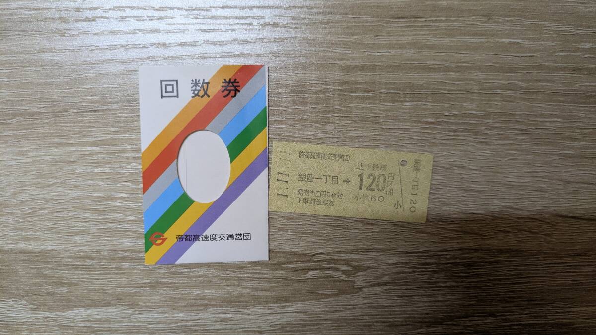 営団地下鉄　回数券袋　硬券切符　銀座一丁目120円区間