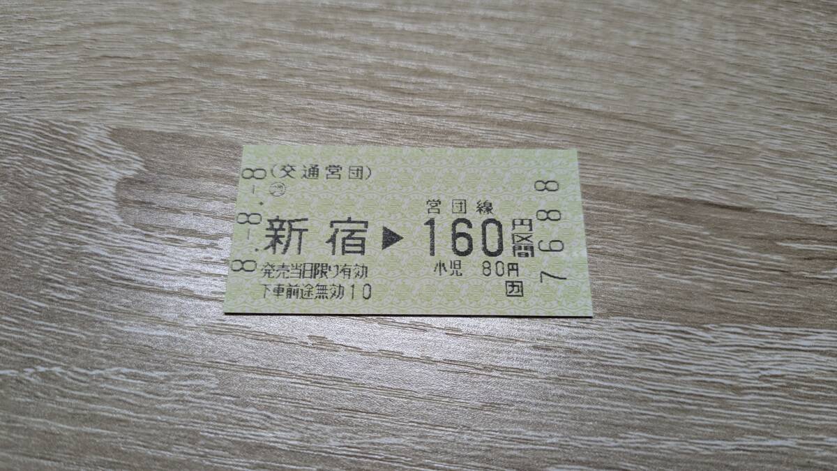 営団地下鉄　新宿駅　磁気切符　160円区間　平成8年8月8日