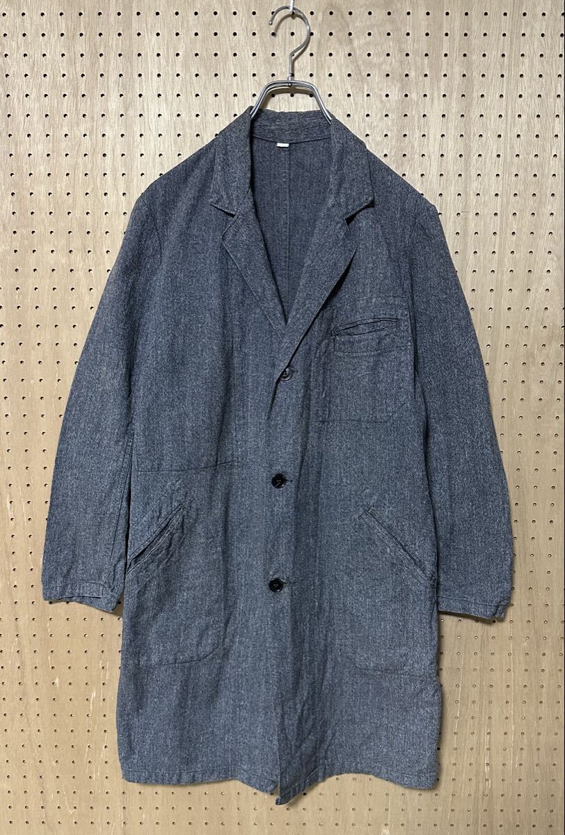 Vintage ブラックシャンブレーアトリエコート ワークコート ヴィンテージ 50s 60s ごま塩 黒シャン
