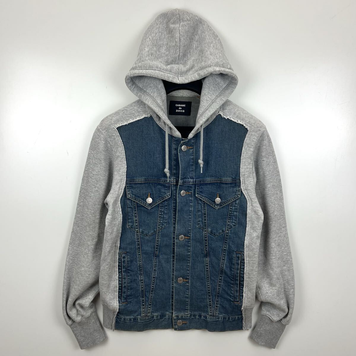 CABANE de ZUCCA 2015 archive Docking denim sweat hoodie jacket M カバンドズッカ デニム スウェット 切替 ジャケット アーカイブ