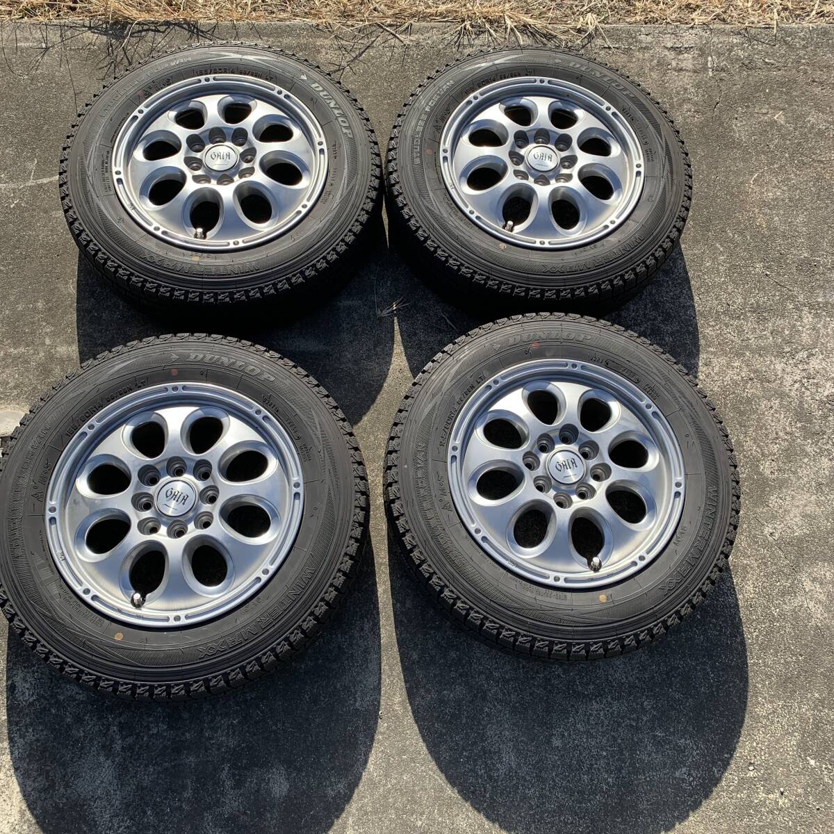 アルミホイールスタッドレスタイヤ　4本セット　14インチ　マルチ　GAIA 14×5J　ET42　DUNLOP WINTER MAX 155/80R14 88/86N LT　XZ4306 