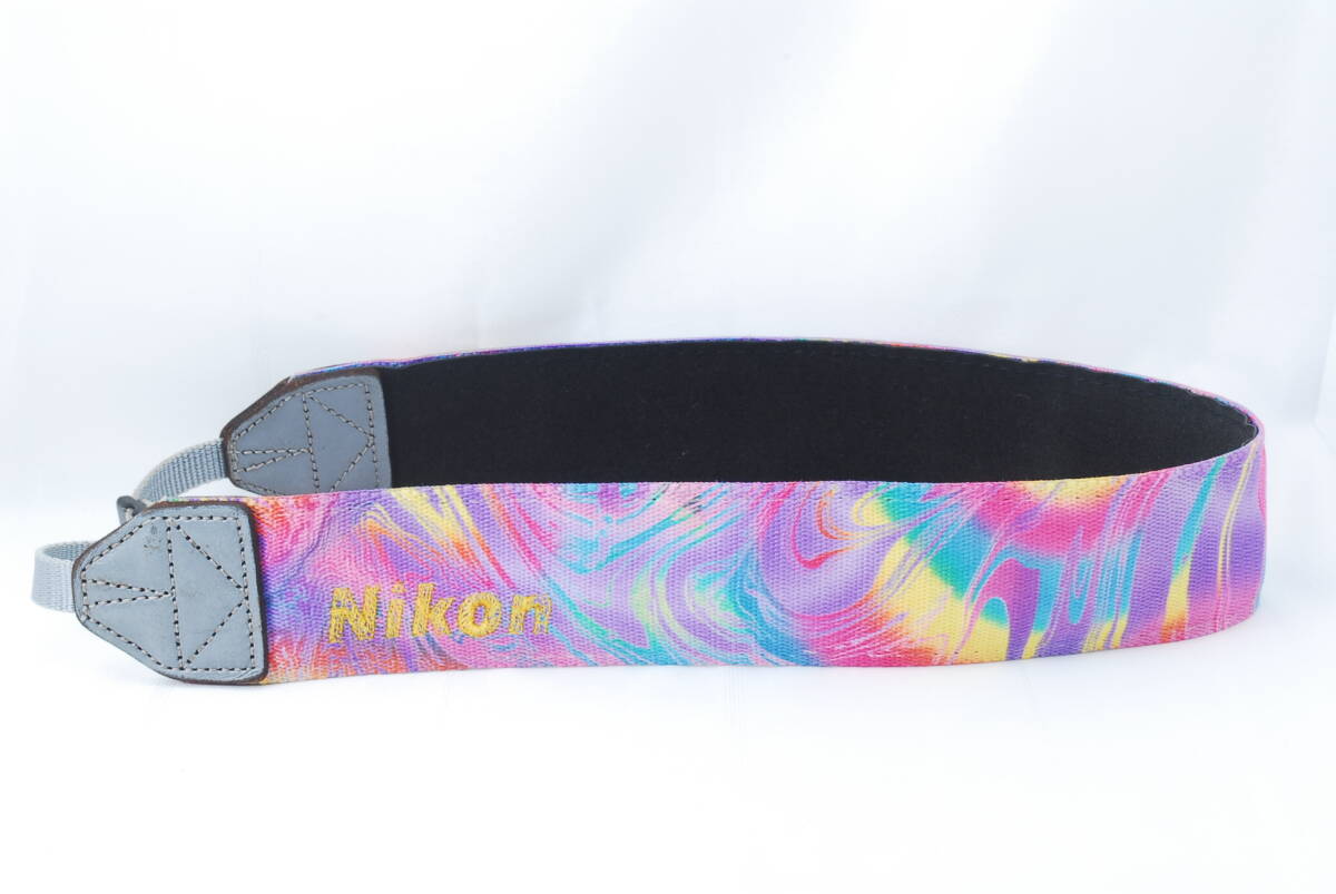 ☆レア☆Nikon ニコン カメラ ストラップ カラフル マーブル ピンク 紫 黄色 刺繍文字 廃盤品 貴重 ショルダー ネック Camera Strap☆