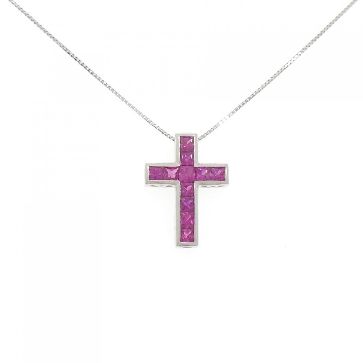 PT900/PT850 クロス ルビー ネックレス 1.38CT