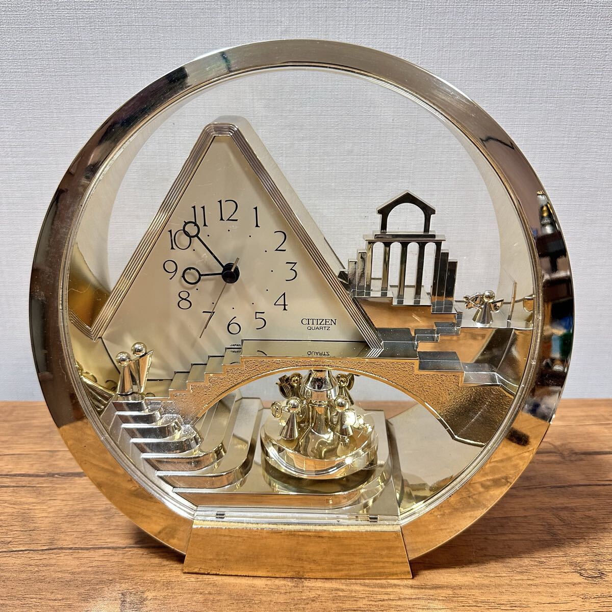 【動作品】 CITIZEN 置時計 シチズン 天国への階段 金色 レトロ (176)