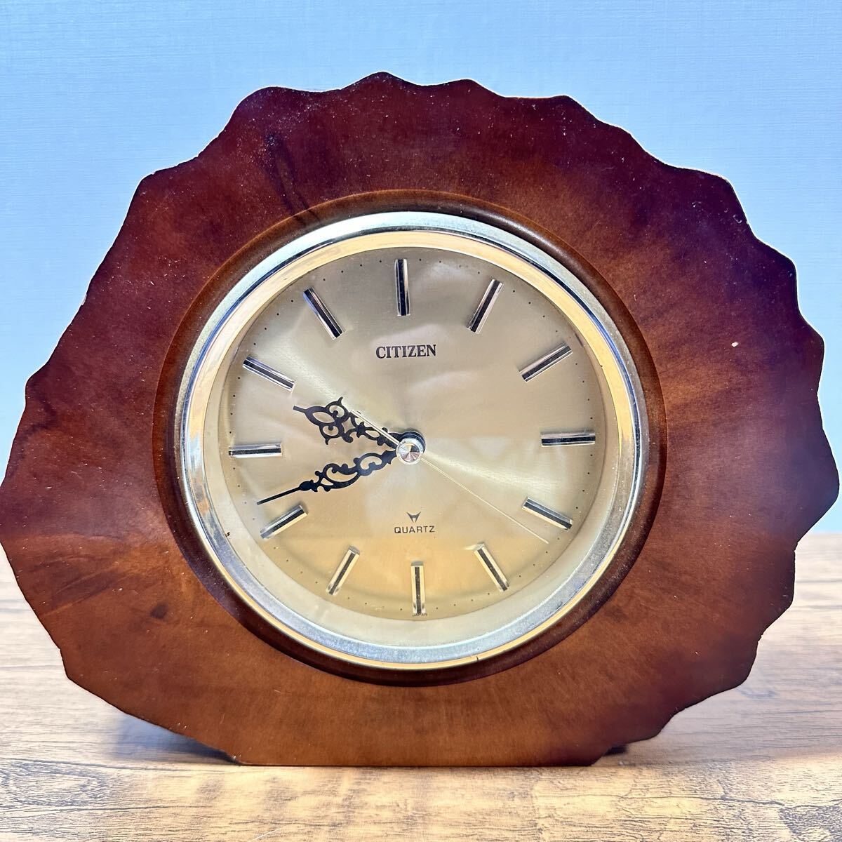 【動作品】 木製 置時計 CITIZEN 昭和レトロ 年輪 時計 インテリア (179)