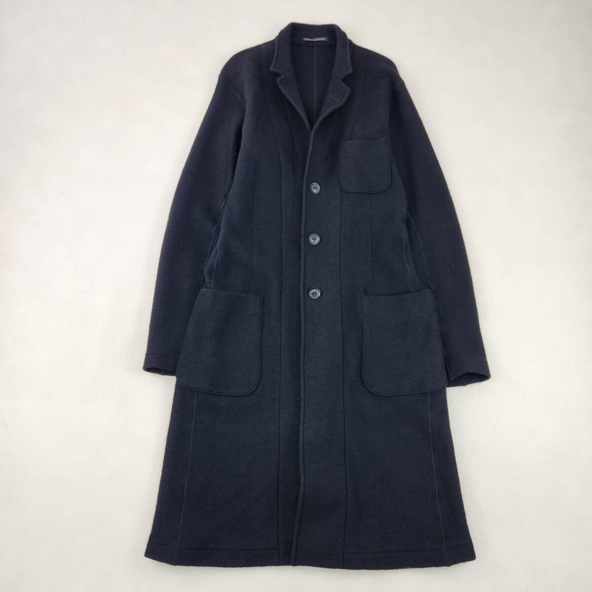 美品 XL マキシ丈 ヨウジヤマモトプールオム コスチュームドオム インダスタイルトウキョウ チェスターコート ダブルフェイス 縮絨 黒