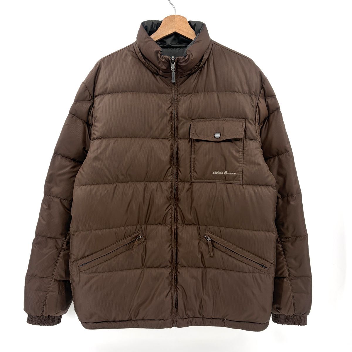 国内正規★ Eddie Bauer エディーバウアー リバーシブル リップストップ ダウン ジャケット EB650 ブラウン M クライミング アウター