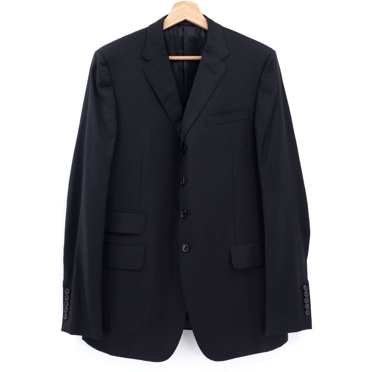 イタリア製★ GUCCI グッチ 4釦 テーラード ジャケット 52R オリジナル刻印ボタン ブレザー 高級 スーツ 黒 フォーマル ITALY JACKET
