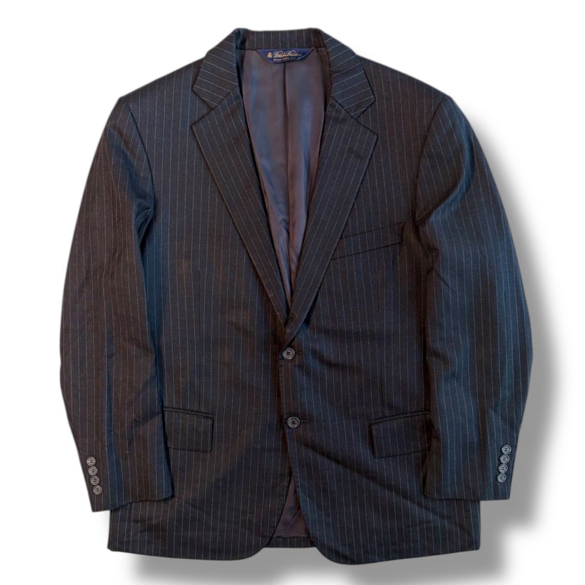 国内正規品★ Brooks Brothers ブルックスブラザーズ ストライプ テーラードジャケット ブレザー スーツ ダークグレー 40SHTサイズ 古着