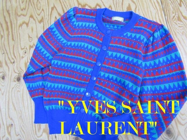 ★イヴサンローラン Yves Saint Laurent★レディース ノルディック柄 ウールニットカーディガン★R71228046B