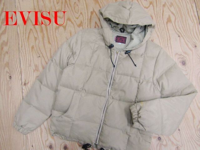 ★エヴィス EVISU★メンズ ワンポイント刺繍 フーディダウンジップジャケット ベージュ★R80125013B