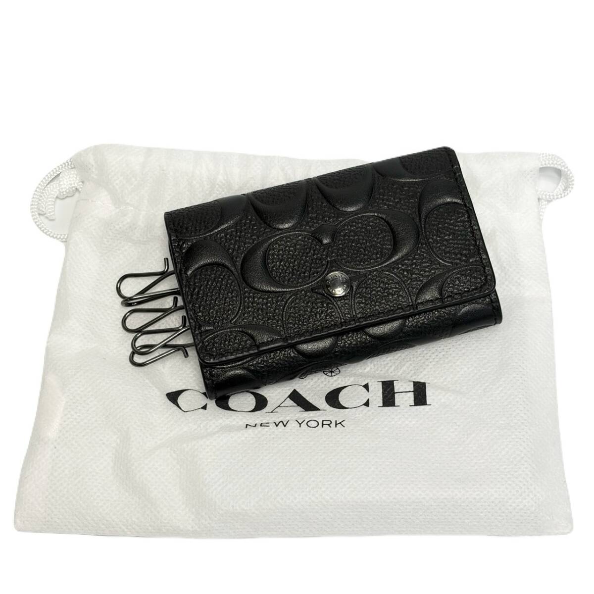 COACH コーチ シグネチャー エンボス ５連 キーケース レザー ブラック