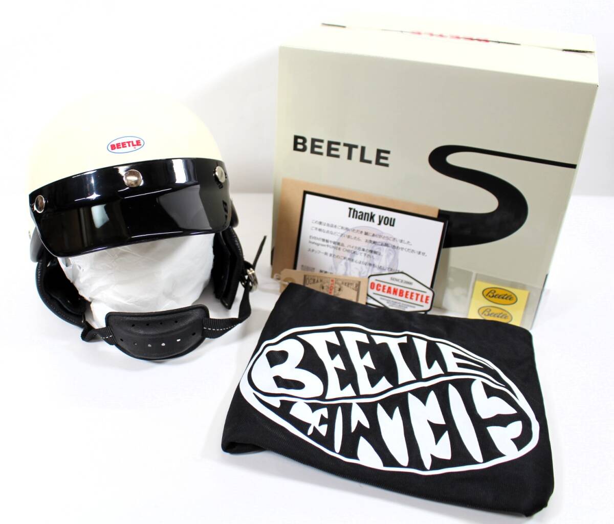 Y7087＃◆中古美品◆OCEANBEETLE オーシャンビートル BEETLE SHORTY 4 ハーフヘルメット アイボリーＬサイズ