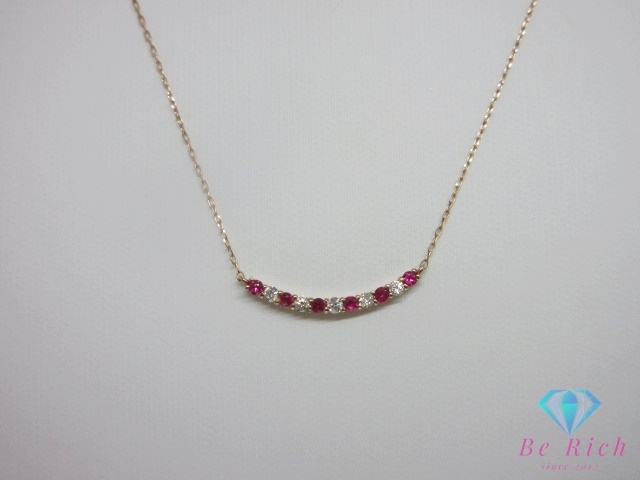 K18 PG ルビー 0.09ct ダイヤモンド 0.11ct 付 横ライン デザイン ネックレス ペンダント 18金 750 宝石 アクセサリー 【中古】 th14169