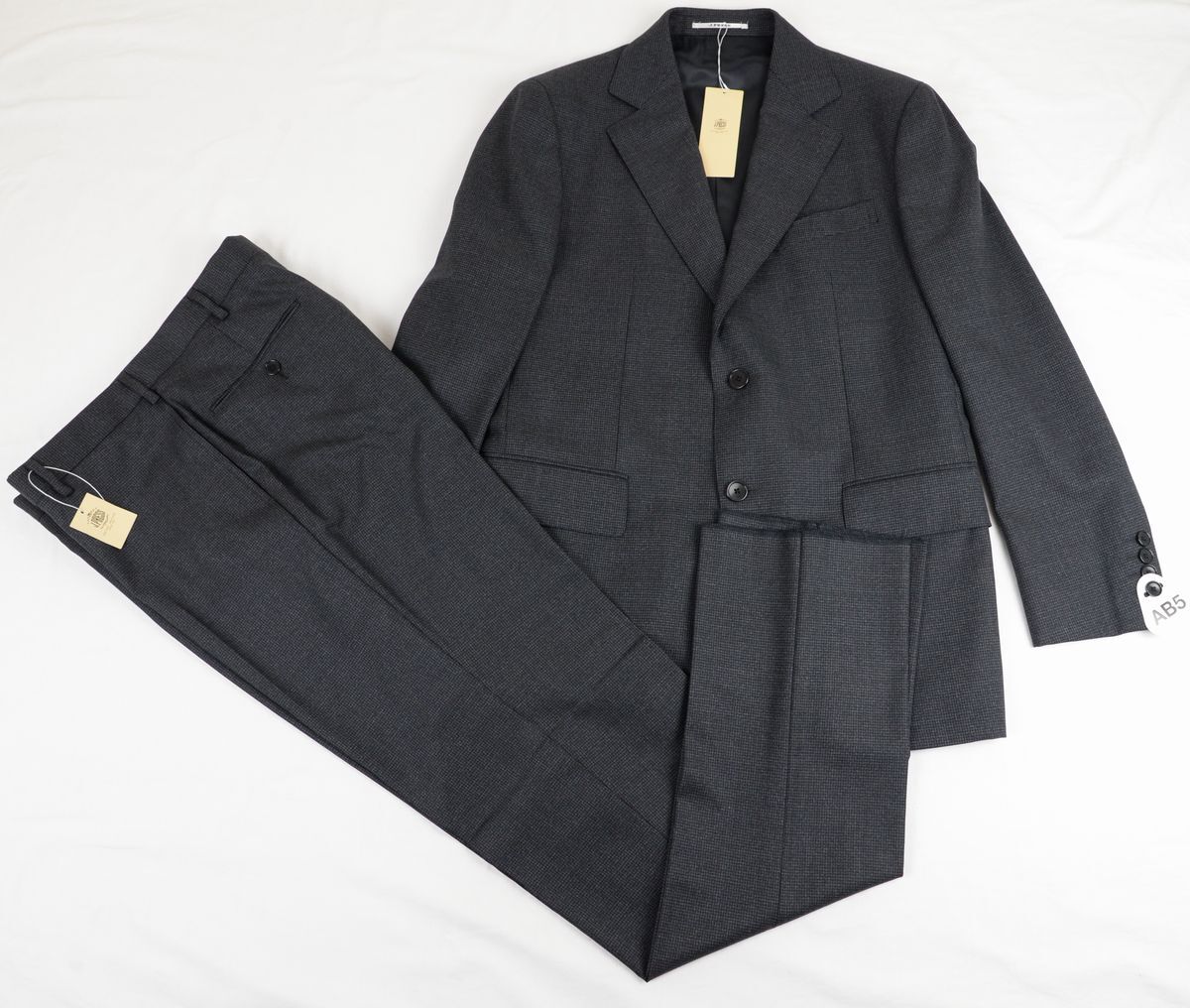 ●オンワード樫山J.PRESS紳士スーツ(36L(AB5),灰/黒・千鳥格子,SW0716,Essential Clothing,ノータック)新品