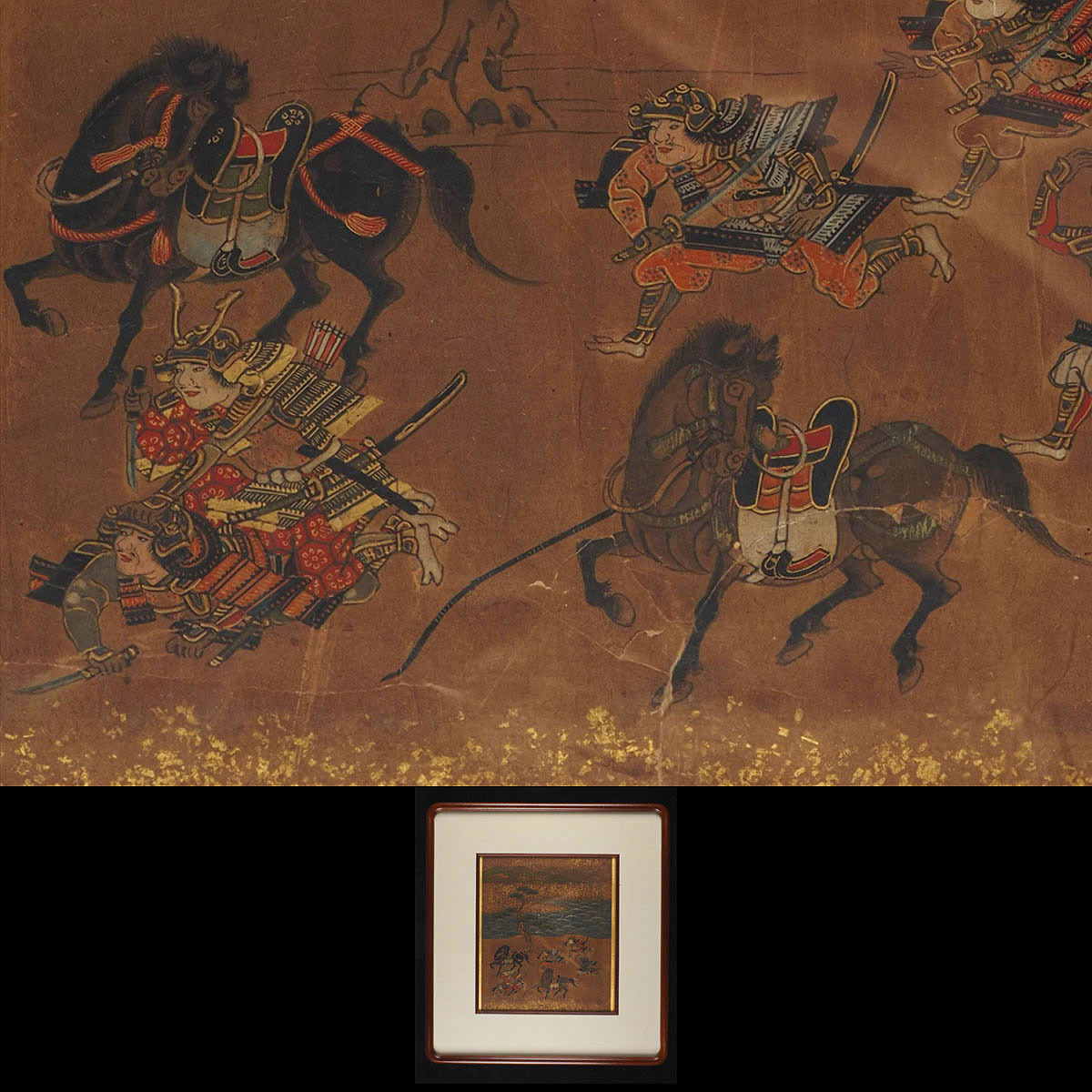 【真作】XI85 旧家初出 無落款 武者絵 細密 肉筆 紙本 44.5cm×41.5cm / 江戸期 掛軸 侍 武士 日本画 浮世絵