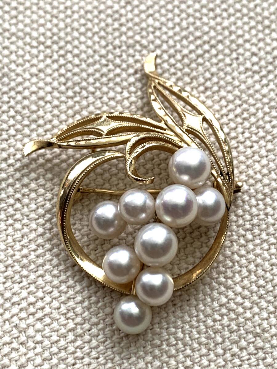 アンティーク　MIKIMOTO　御木本　ミキモト　9P　パール　ブローチ　K14　約7.2ｇ