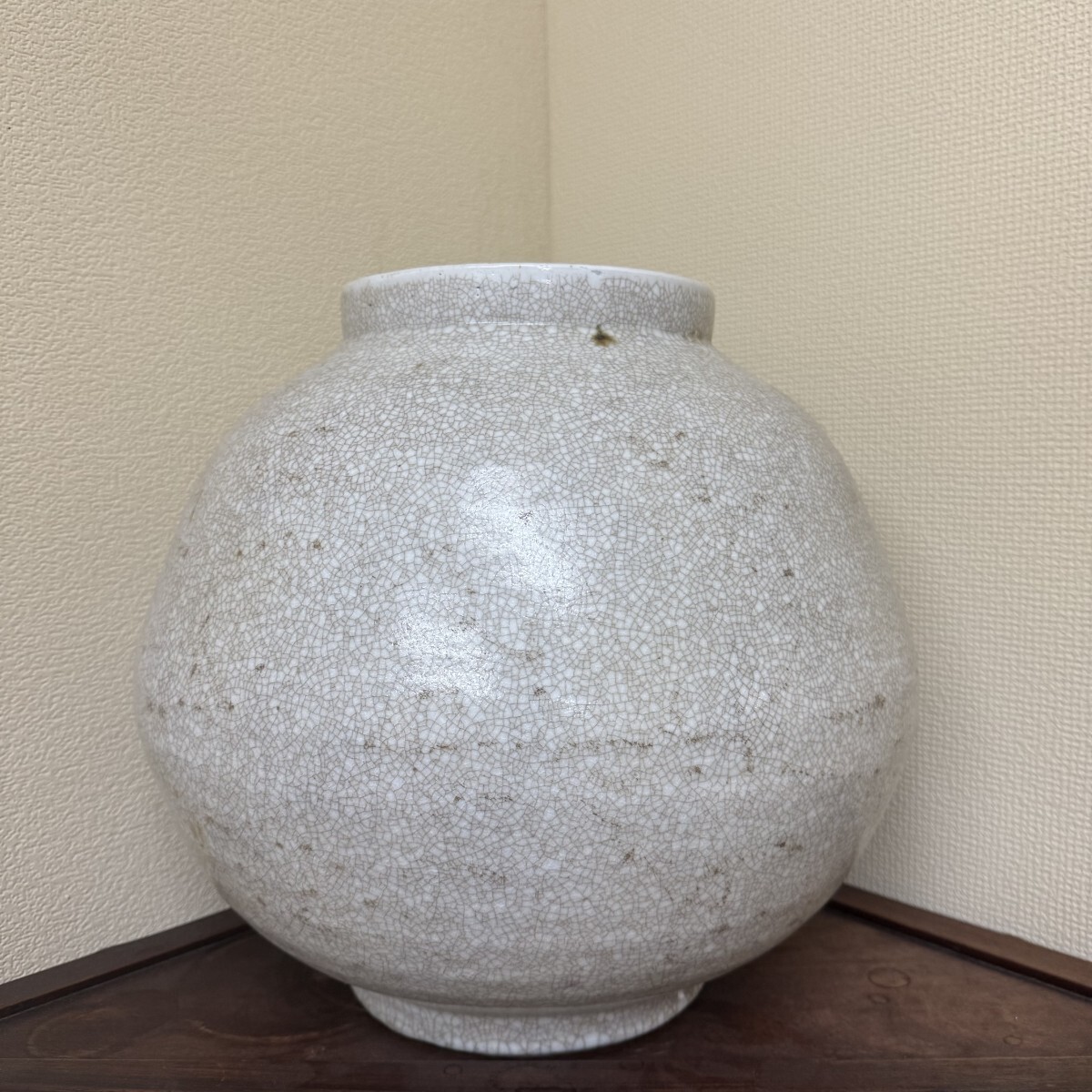 李朝美術 高麗　朝鮮美術 李朝 白磁 特大 壷 大壺 満月壺 提灯壷 李朝時代 花器 花瓶 骨董品 朝鮮古陶磁器 高麗磁 高さ36cm 径38cm